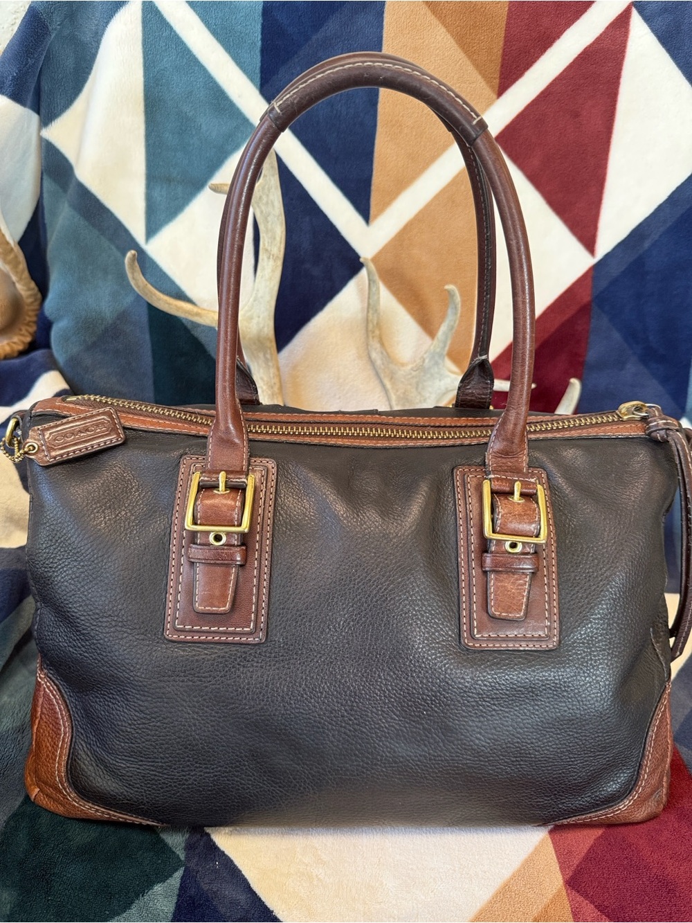 Coach Black and Brown Leather Satchel